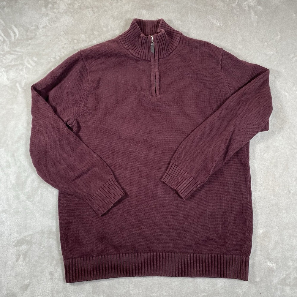 LL Bean Sweater Mens XL Tall Knit 1/4 Zip 100% Cotton Maroon Red‎